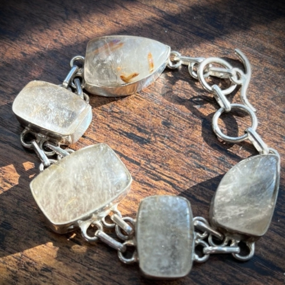 Vintage Chunky Quartz Bracelet Sterling Silver Positive Energy Gemstones - Picture 4 of 16